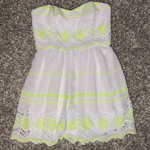 Bright White Strapless Dress w/ Neon Embroidery